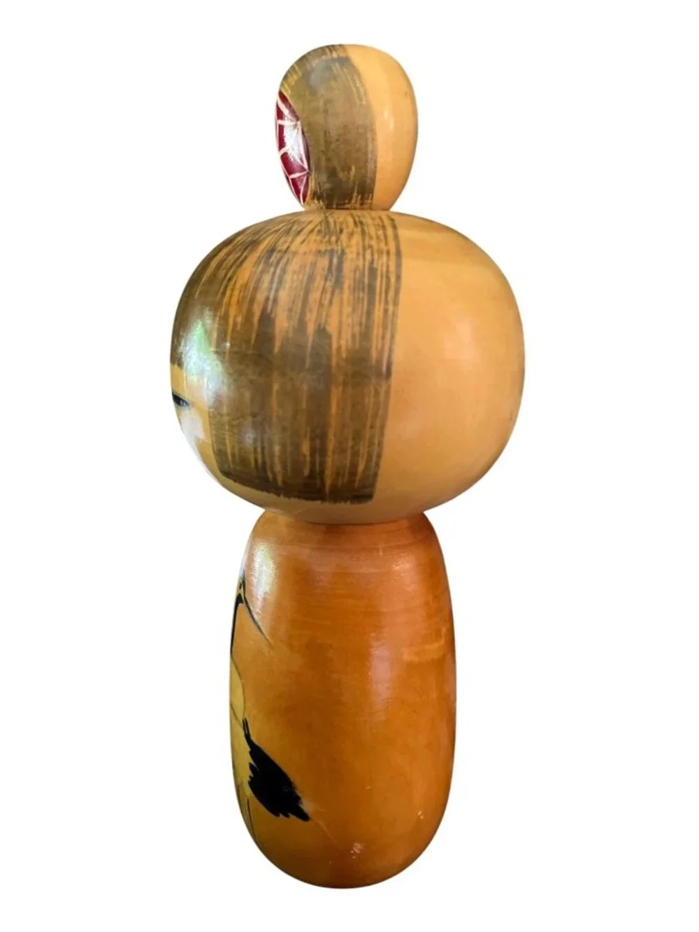 Vtg Japanese Sosaku Kokeshi Doll Crane Motif Chonmage Topknot - 9" Tall - Picture 3 of 6